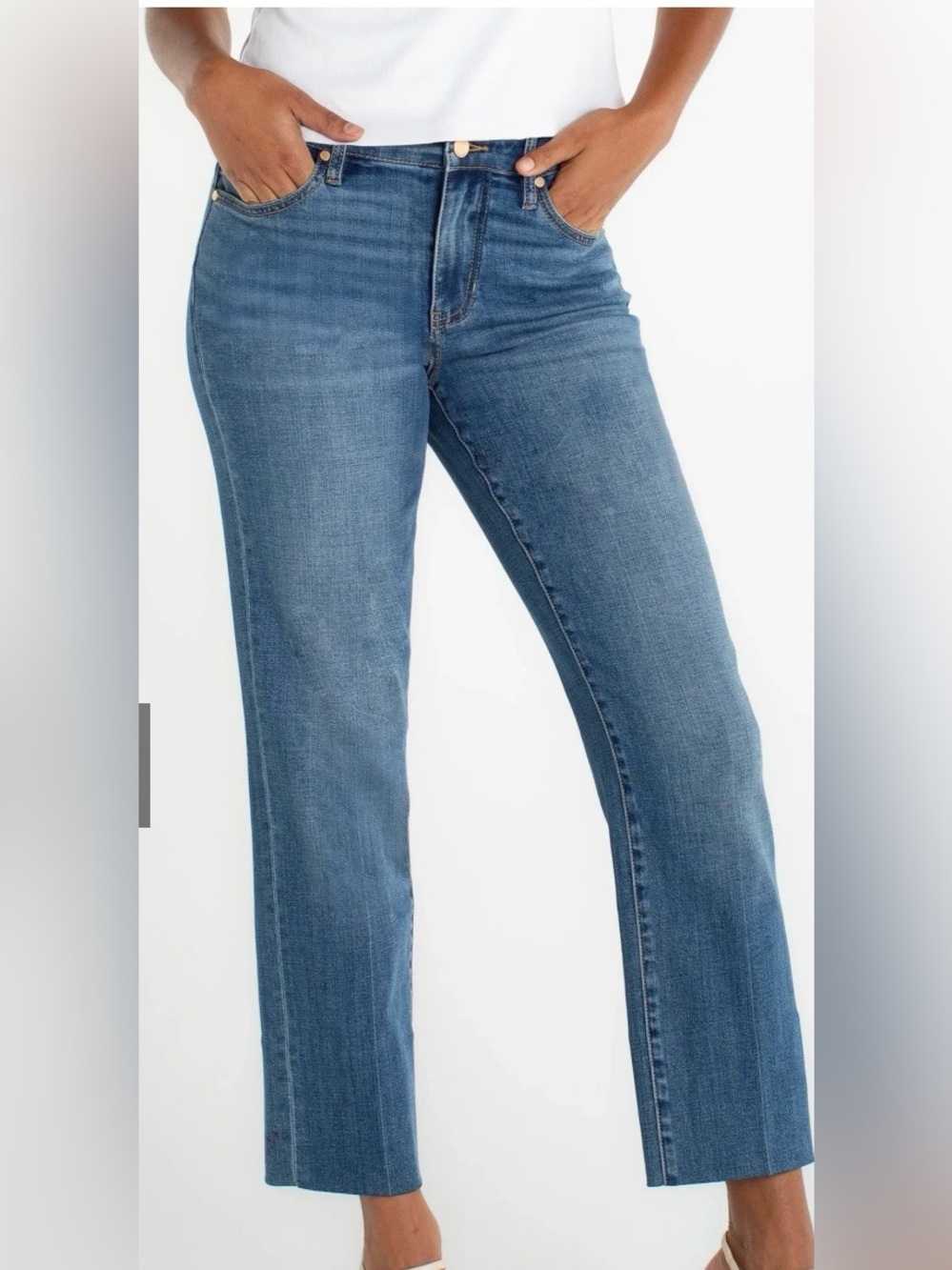 Liverpool Kennedy Cropped Blind Hem Straight Leg Jeans in Newport Beach